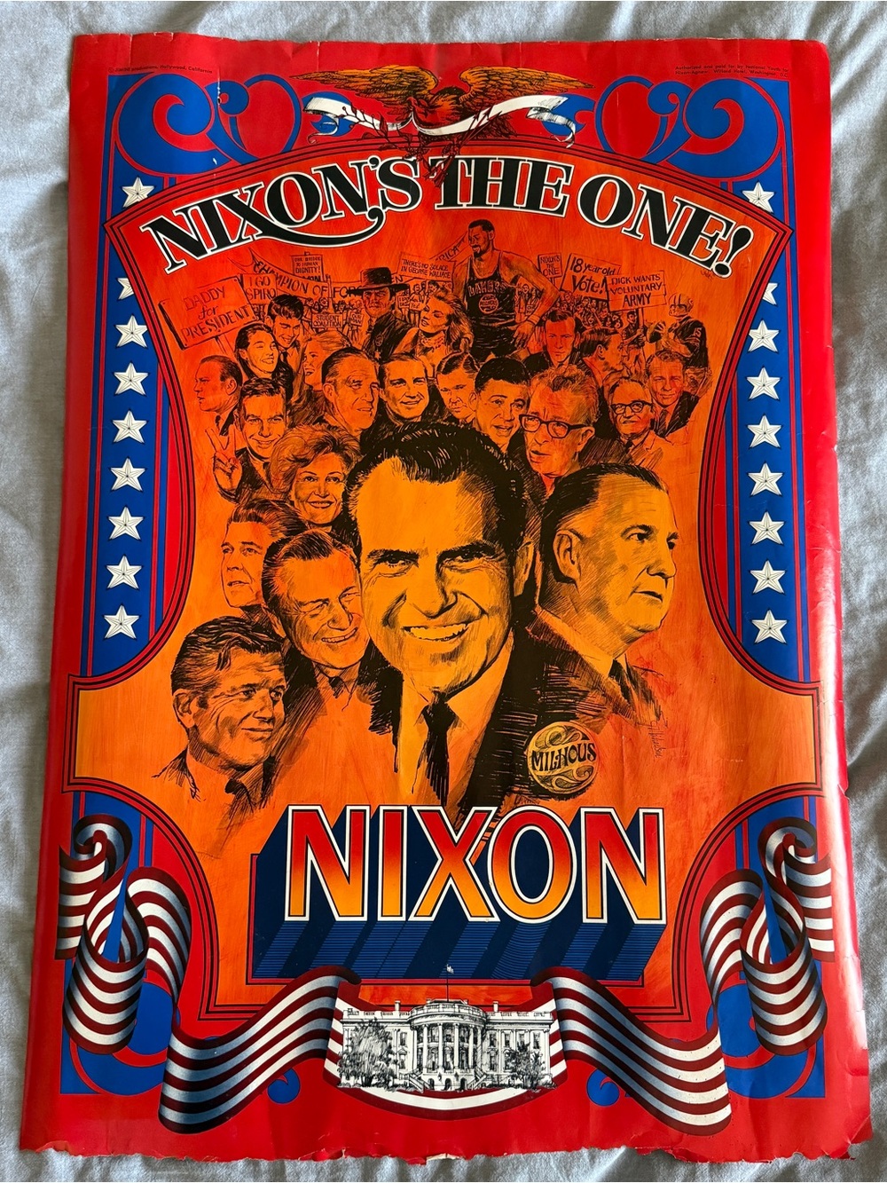 Vintage 1968 Richard Nixon "Nixon's The One!" Political Collectible Poster 20x28